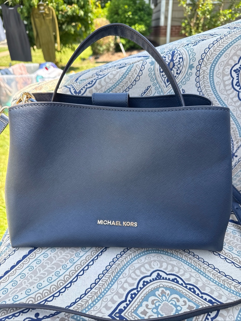 Michael Kors Navy Saffiano Top-Handle Satchel with Shoulder Strap